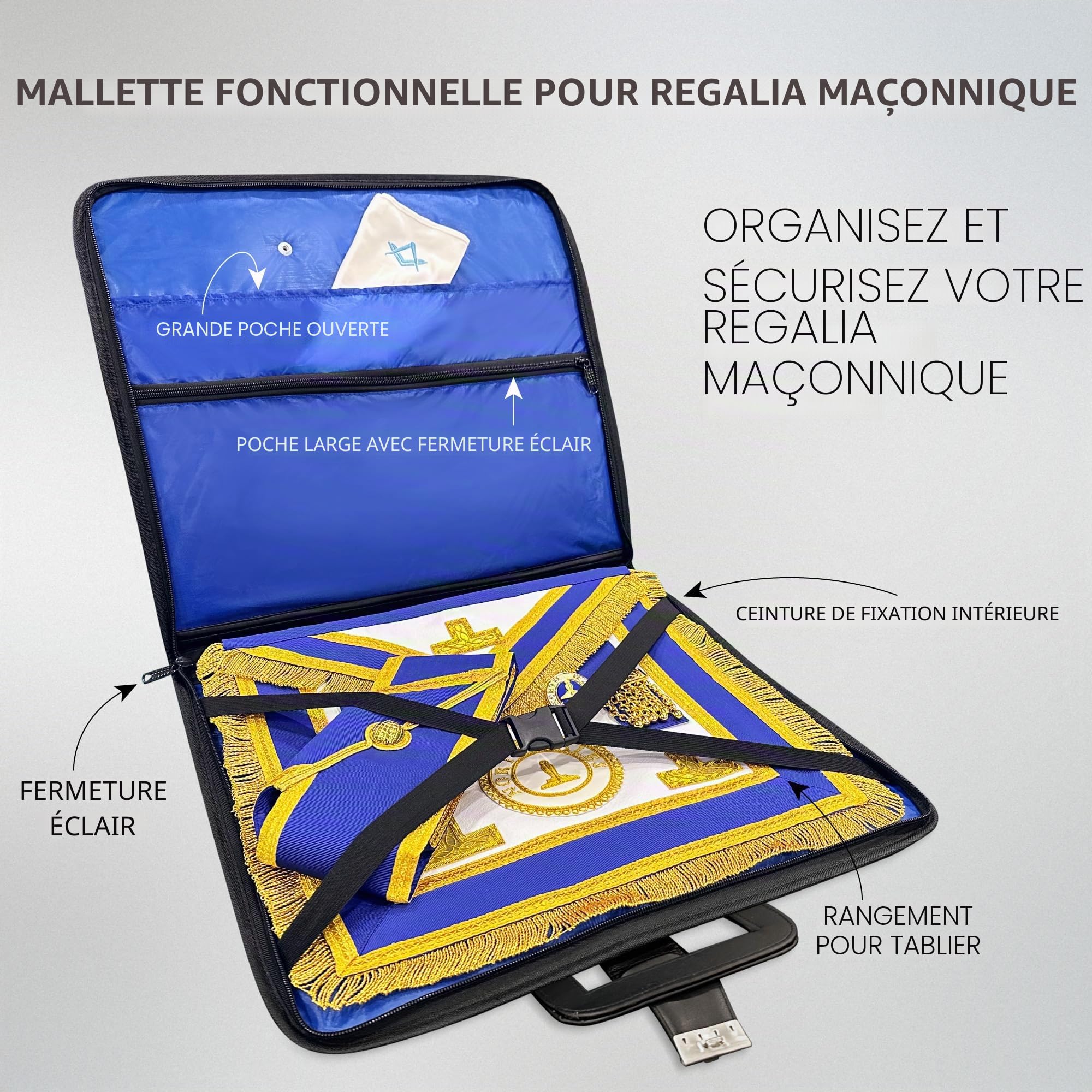 THE MASONIC COLLECTION - Étui souple provincial de style mallette - Fabriqué en similicuir - Résistant à l'eau - Cadeau franc-maçon pour homme
