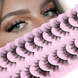 False Eyelashes Cat Eye Strip Lashes Volume False Lashes D-Curly Faux Mink Lashes Wispy Lash Extension Thin Band 3D Volume Eyelashes 10 Pairs Pack by zanlufly