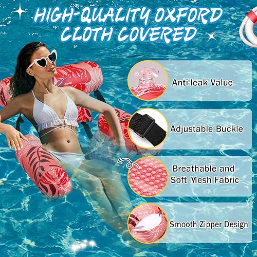 Miniatura 3 de Sillas flotantes de piscina para adultos, sillas inflables de piscina, hamaca ajustable, silla flotante de agua, patrón de plantas tropicales,