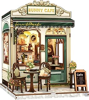 Cutefun Book Nook Kit - DIY-Miniatur Häuser Bausatz für Erwachsene, 3D-Holzpuzzle Tiny House, maßstabsgetreues Café-Modell Bücherregal-Dekoration Geschenk für Frauen Puzzle-Liebhaber (Sunny Cafe)