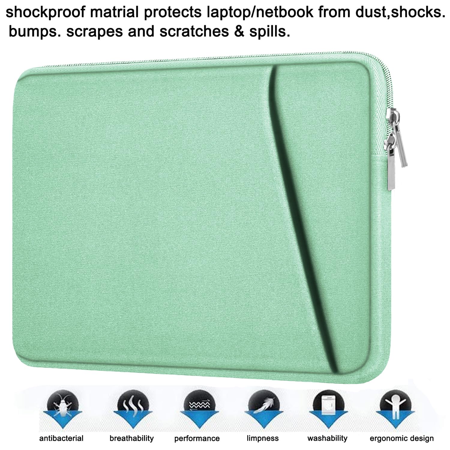 Funda protectora para laptop, a prueba de golpes, bolsa portátil para laptop de 15.6 pulgadas, HP, Dell, Asus, Lenovo, con bolsillo frontal, color azul claro