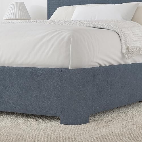 Miniatura 5 de BarnFurin Marco de cama Queen con cabecero, marco de cama tapizado Boucle, esquinas redondeadas suaves y lujosas, no requiere somier, fácil montaje,