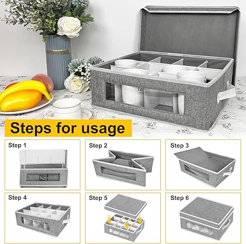 Miniatura 8 de Contenedores de almacenamiento de China  Caja de almacenamiento para copas de vino y taza de café con divisores, recipientes de almacenamiento de