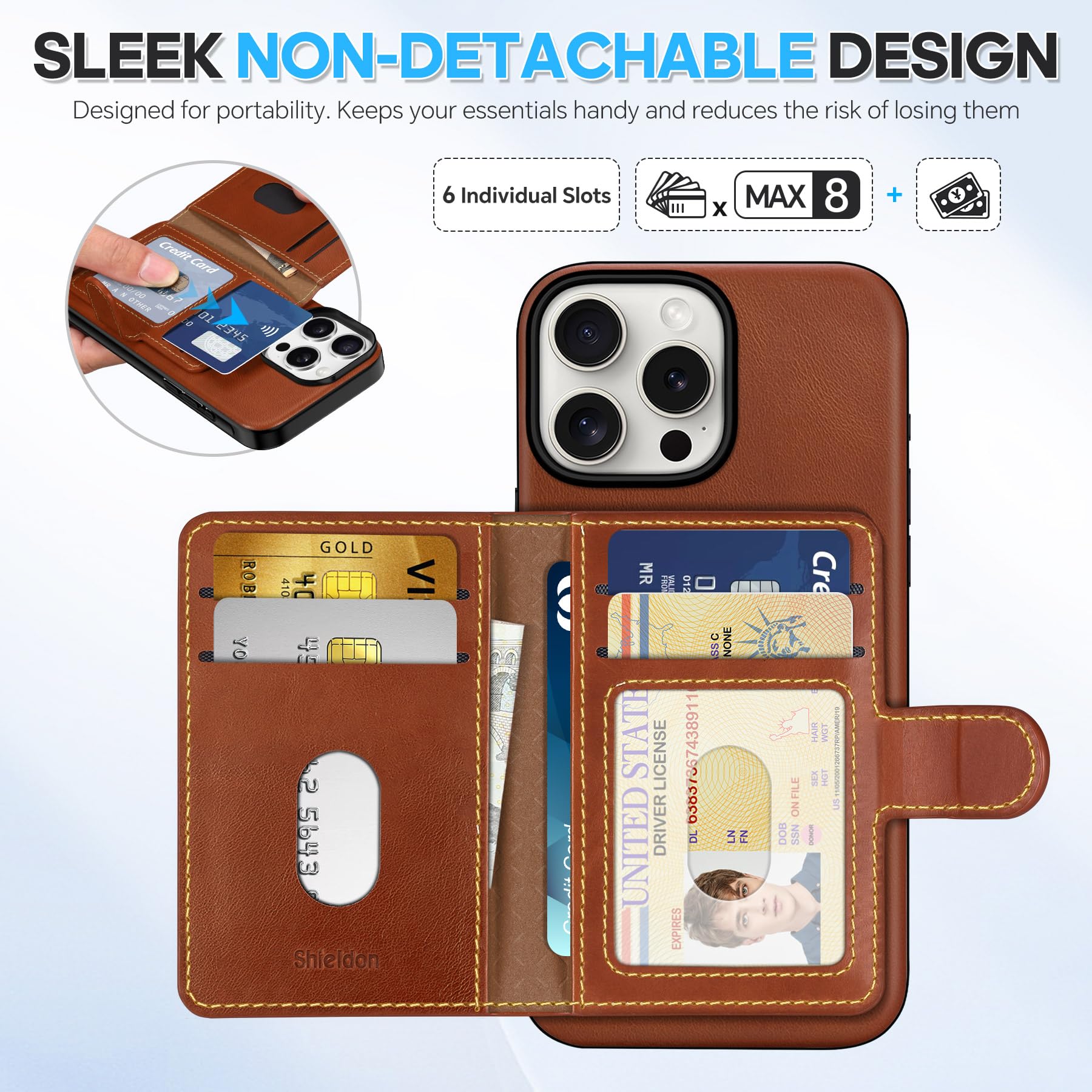 SHIELDON Wallet Case For IPhone 13 Pro Max, Shockproof Genuine Leather Magnetic Case, Card - View #12