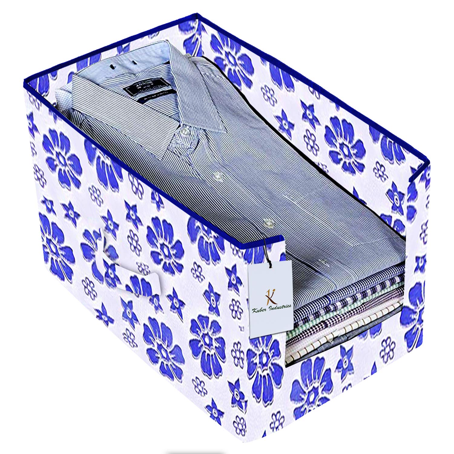 Kuber Industries Exclusive Flower Printed Non Woven Shirt Stacker Cloth Organizer for Storage, (Royal Blue) - CTLTC35004 -CTLTC38947
