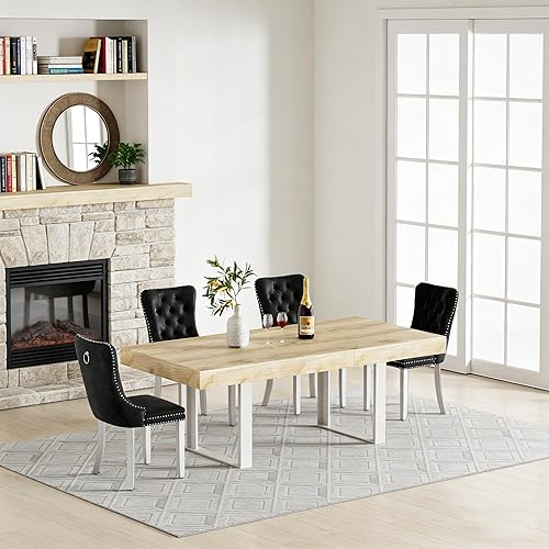 Miniatura 32 de Goujxcy Juego de mesa de comedor extensible de 7 piezas para 6, 63-78 pulgadas, juego de mesa de cocina marrón rústico con 6 sillas grises copetudas