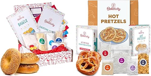Baketivity Paquete de kit de horneado de pretzel y bagel  Divertido juego de cocina para niños con ingredientes Kosher previamente medidos,