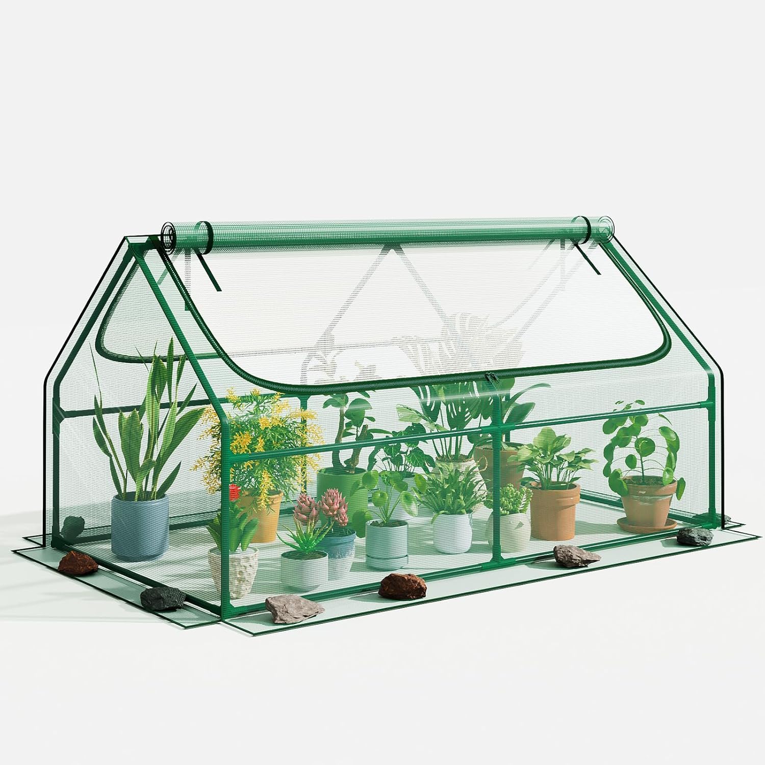 Superlele Mini Greenhouse for Outdoor, 6x3x3FT Portable Greenhouse with 2 Large Zipper Doors, Reinforced Green PE Mesh Cover for Plant Protection and Winter Gardening, Ideal for Raised Garden Bed