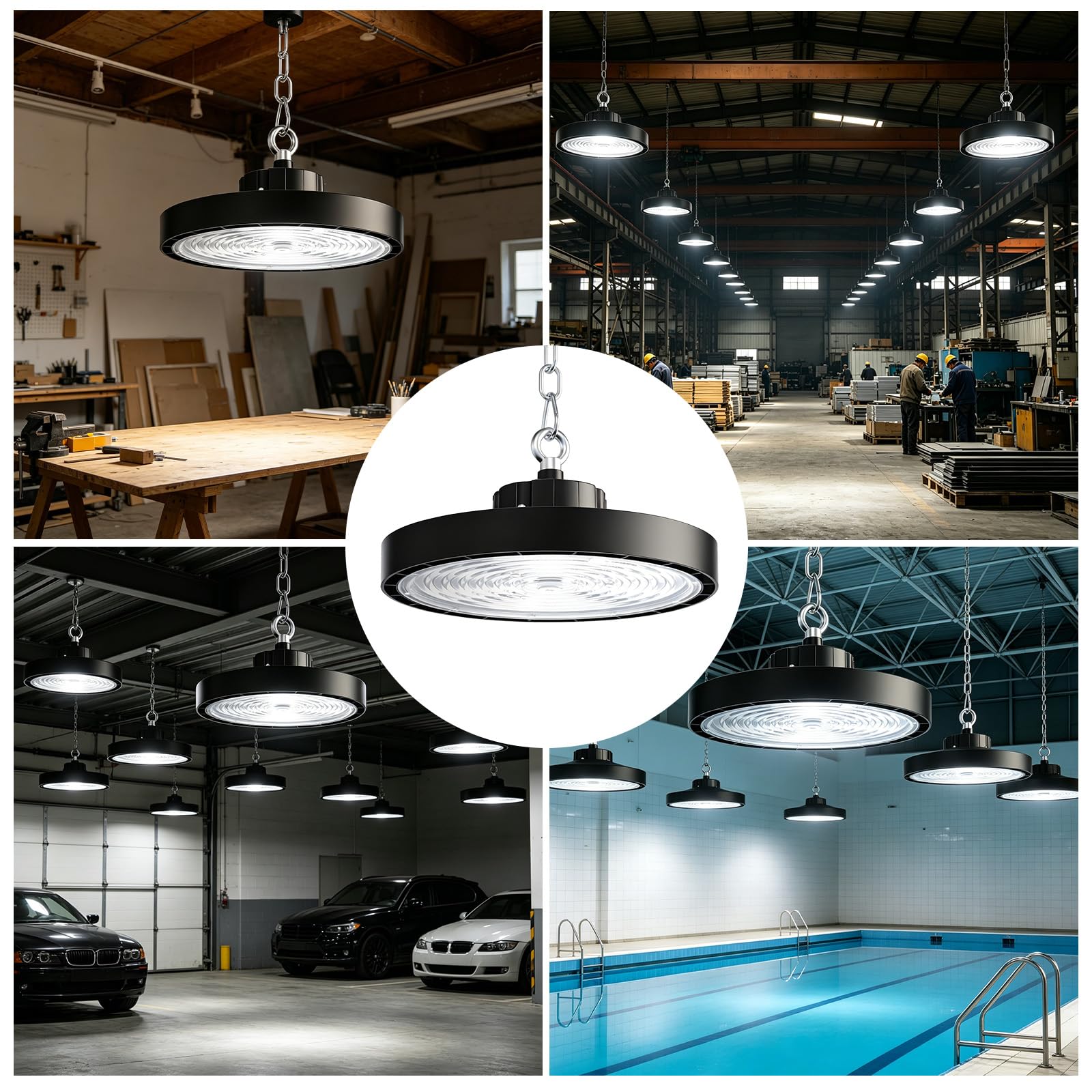 200W UFO LED Lámpara de Alta Bahía 32000LM Campana Led Industrial CCT Regulable 120W/150W/200W Focos Led Interior Techo IP65 Impermeable 60-110º Para AlmacénGaraje Fábrica Taller