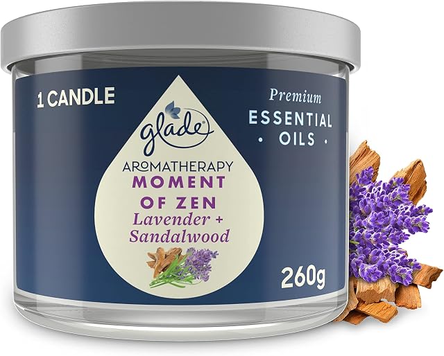 Glade Aromatherapy Moment of Zen Candle, Lavender & Sandalwood, 260g