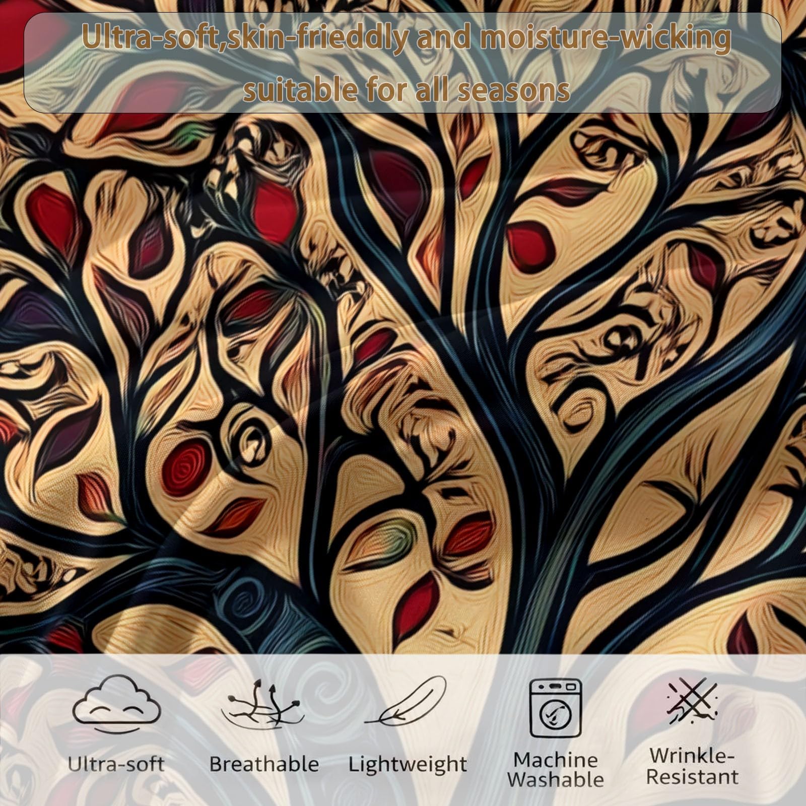 Trapunta Stampa 240 x 260 cm Silhouette Albero Della Vita Mandala Completo copripiumino Matrimoniale/Singolo in Microfibra Morbida – Traspirante, Anallergica & Lavabile – Trapuntatura a Rombi, Beige