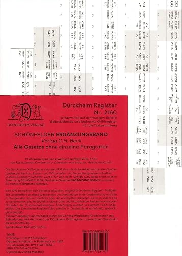 DürckheimRegister HABERSACK Ergänzungsband nur Gesetze (Akronyme: EGBGB usw.): 162 Registeretiketten (sog. Griffregister) für die Gesetzessammlung vom ... der Gesetzessammlungen vom C.H. Beck Verlag