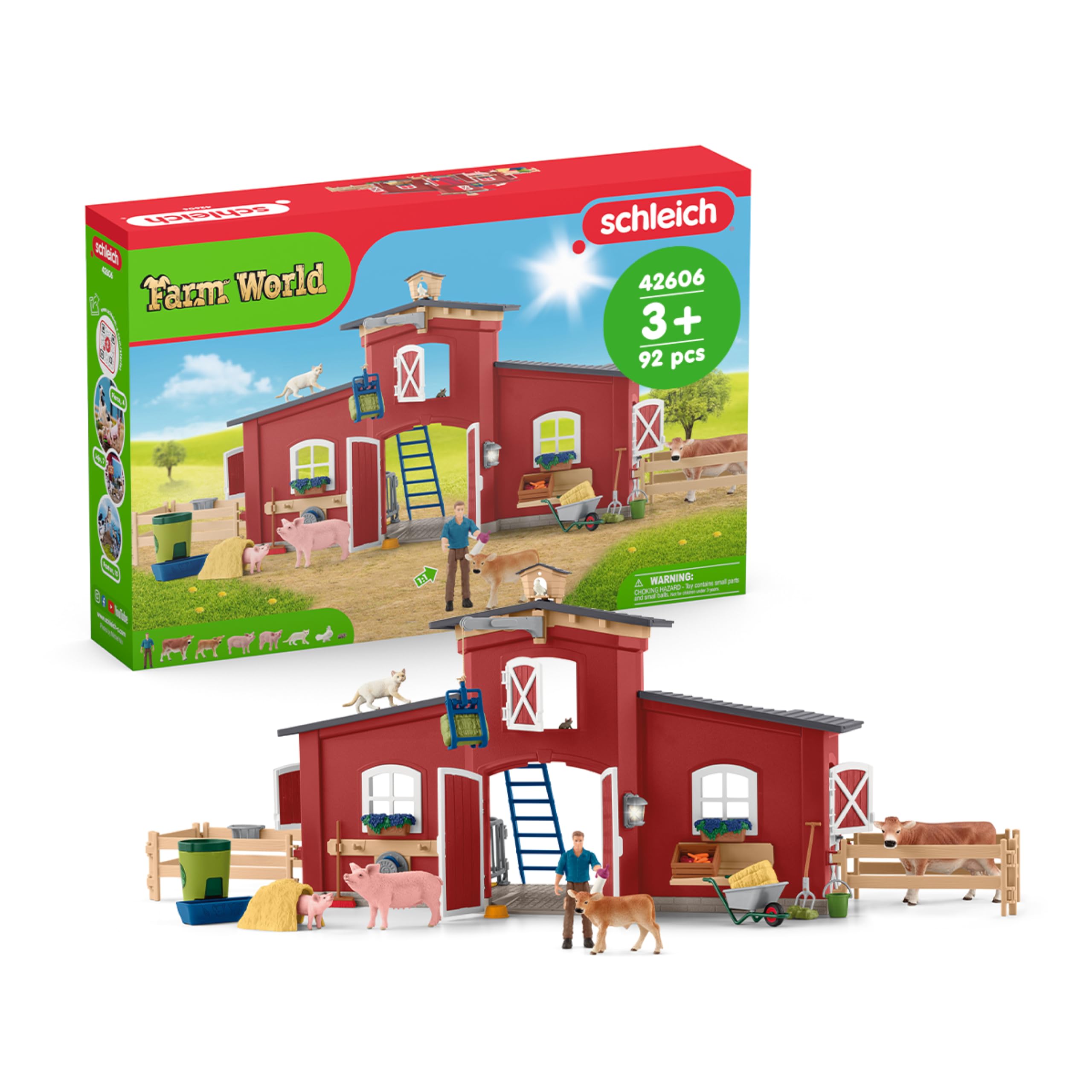 Farm World, Farm Animal Toys and Sets for Kids, Red Barn Playset with Farm Animal Figurines, Red