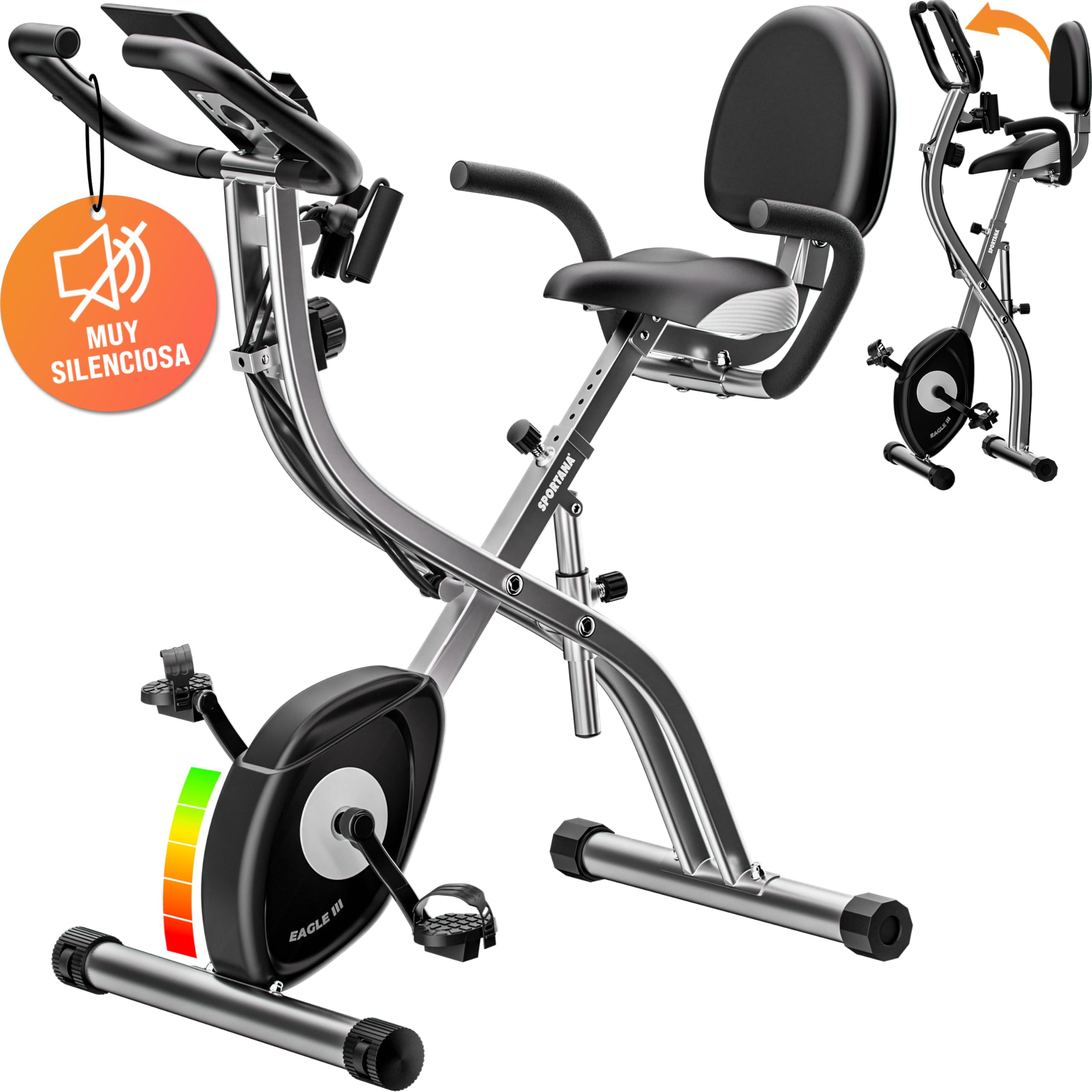 Bicicleta Estática Plegable Ergómetro Resistencia Pantalla LCD Silenciosa Altura Ajustable en 7 Posiciones 2 Bandas Fitness Ahorro Espacio Bici Interior Casa Máx. 140 Kg Modelo a Elegir