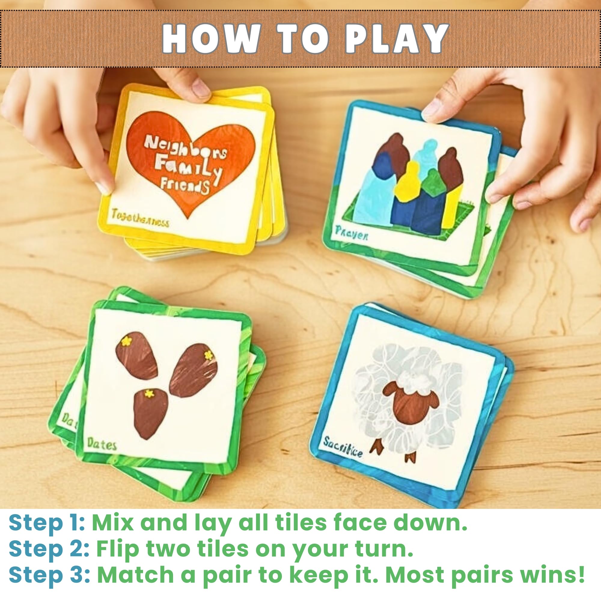 The Muslim Memory Game Eid Edition, Ramadan Gifts for Kids Ages 4-8, Islamic Educational Toy, Eid Gifts for Children, Screen-Free Family Matching Game with Arabic Guide