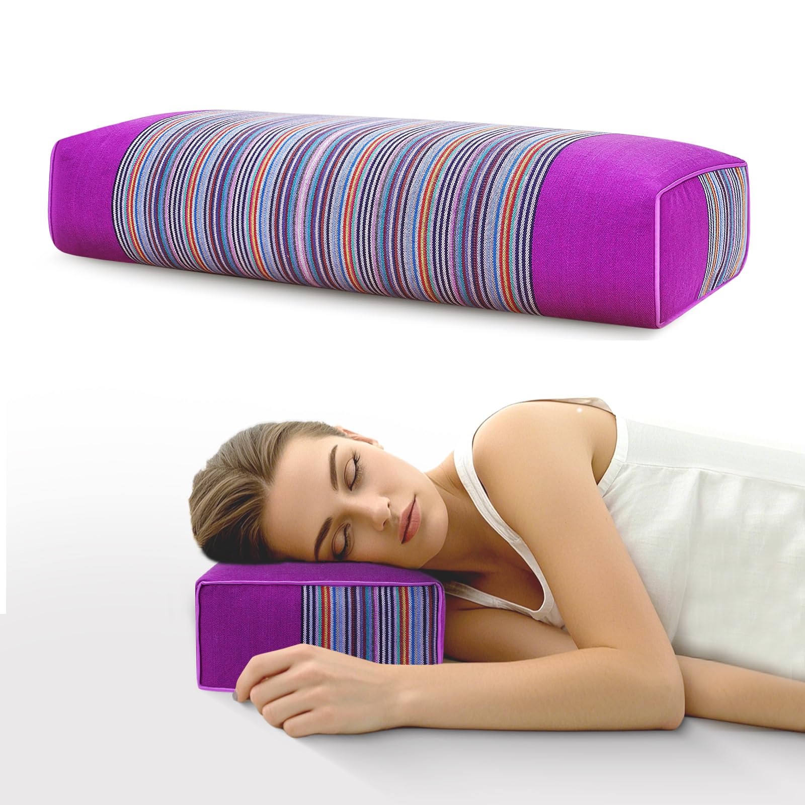 Joerres Purple Adjustable Organic Buckwheat Pillow For Neck Pain Relief - Natural Cooling Cervical Support Bed Pillow For Side & Back Sleepers With Night Sweats (21X8x4)(Purple)
