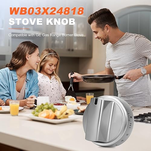 Miniatura 8 de Funmit WB03X24818 Reemplazo de perilla de estufa compatible con GE Perilla de estufa de cocina de acero inoxidable para quemador de gas, repuesto