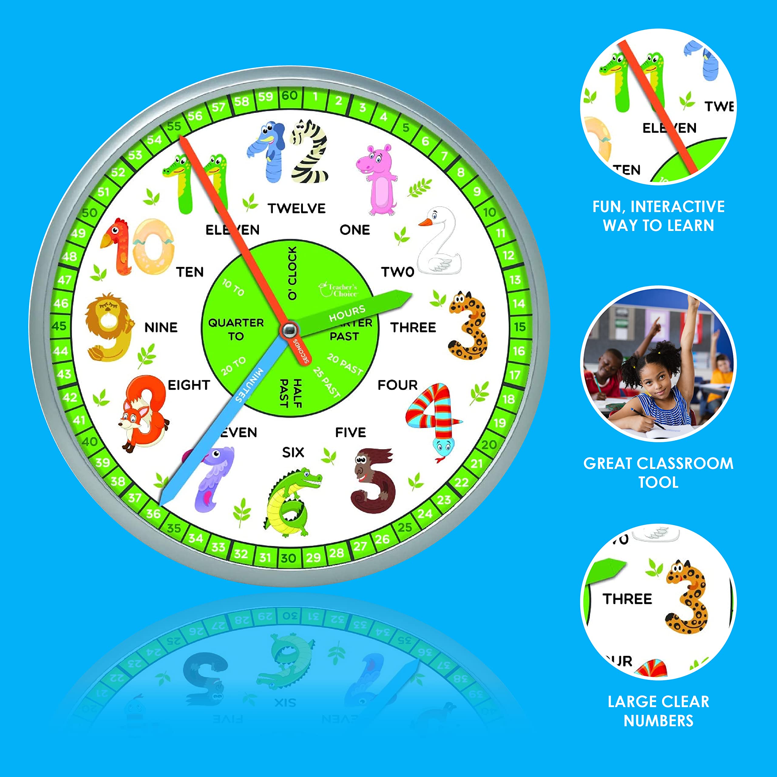 Snapklik.com : Educational Wall Clock - Silent Movement Time Teaching ...