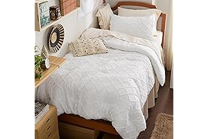 Bedsure Twin Comforter Set - White Boho, Add Elegant to Dorm Room Decor
