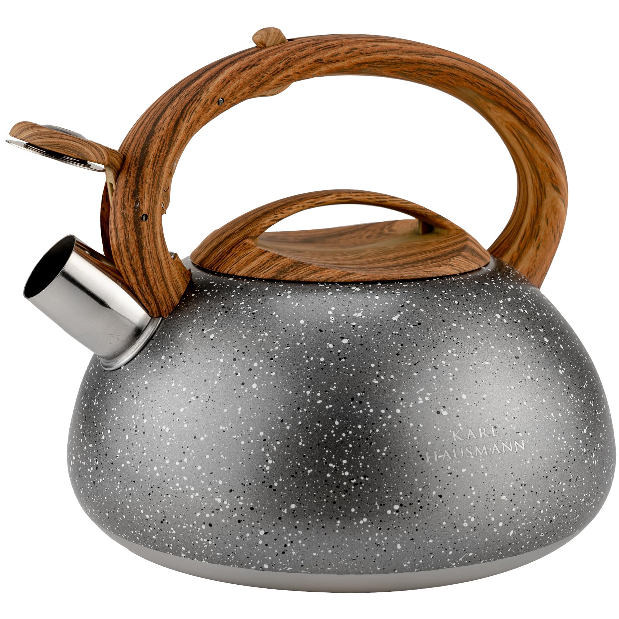 KARL HAUSMANN Wasserkessel Induktion - 3L - Grau Marmor Teekessel mit Automatischer Pfiff - Edelstahl Wasserkocher für Induktionsherd, Gasherd und Elektroherd - Pfeifkessel - Teekanne