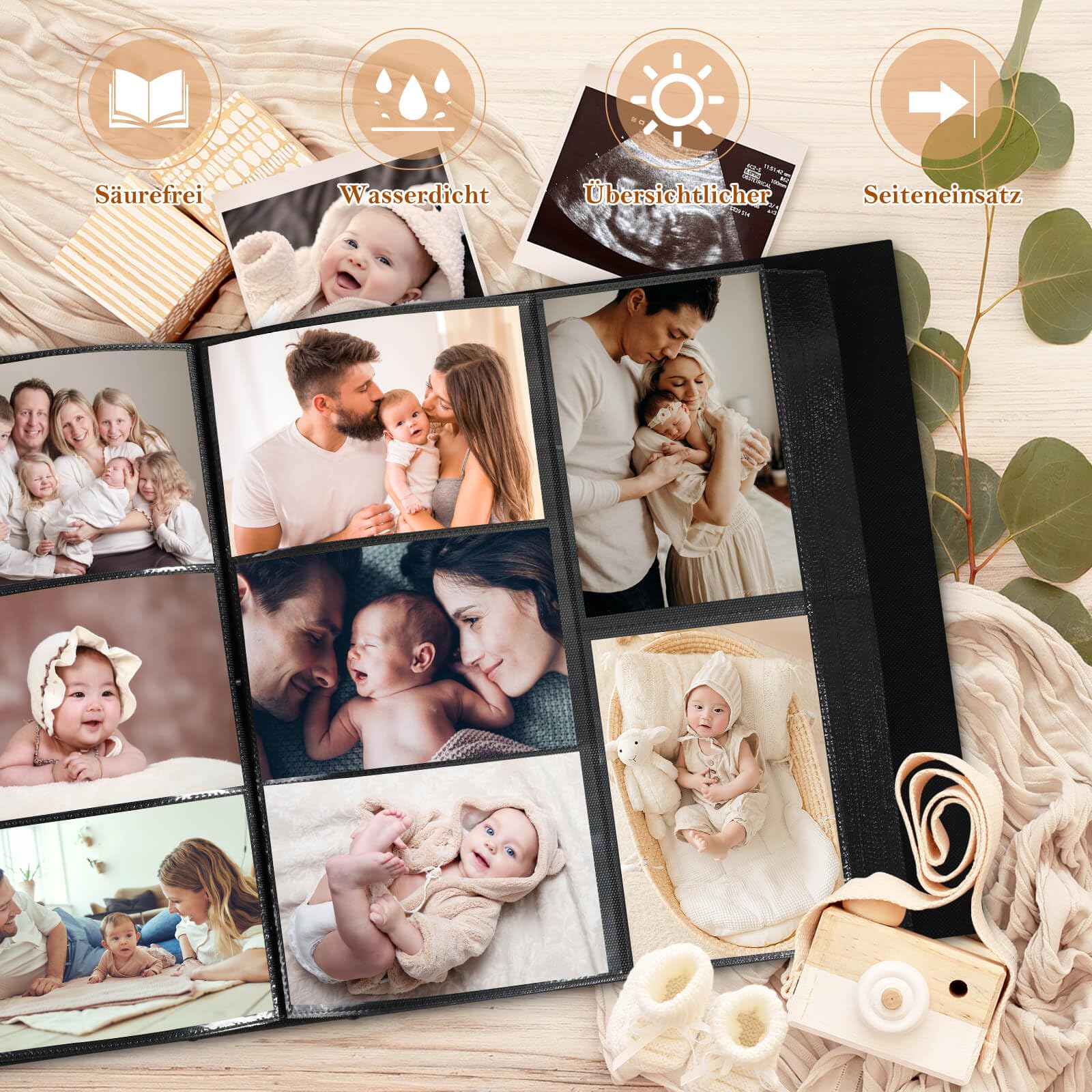 Lanpn Baby Fotoalbum 10x15 600 Fotos, HELLO BABY Leinen Baby Fotobuch Einsteckalbum Babyalbum Erinnerungsbuch Babybuch für 1. Geburtstag Junge Neugeborenes Kinder Mein Erstes Bebe (Blau)