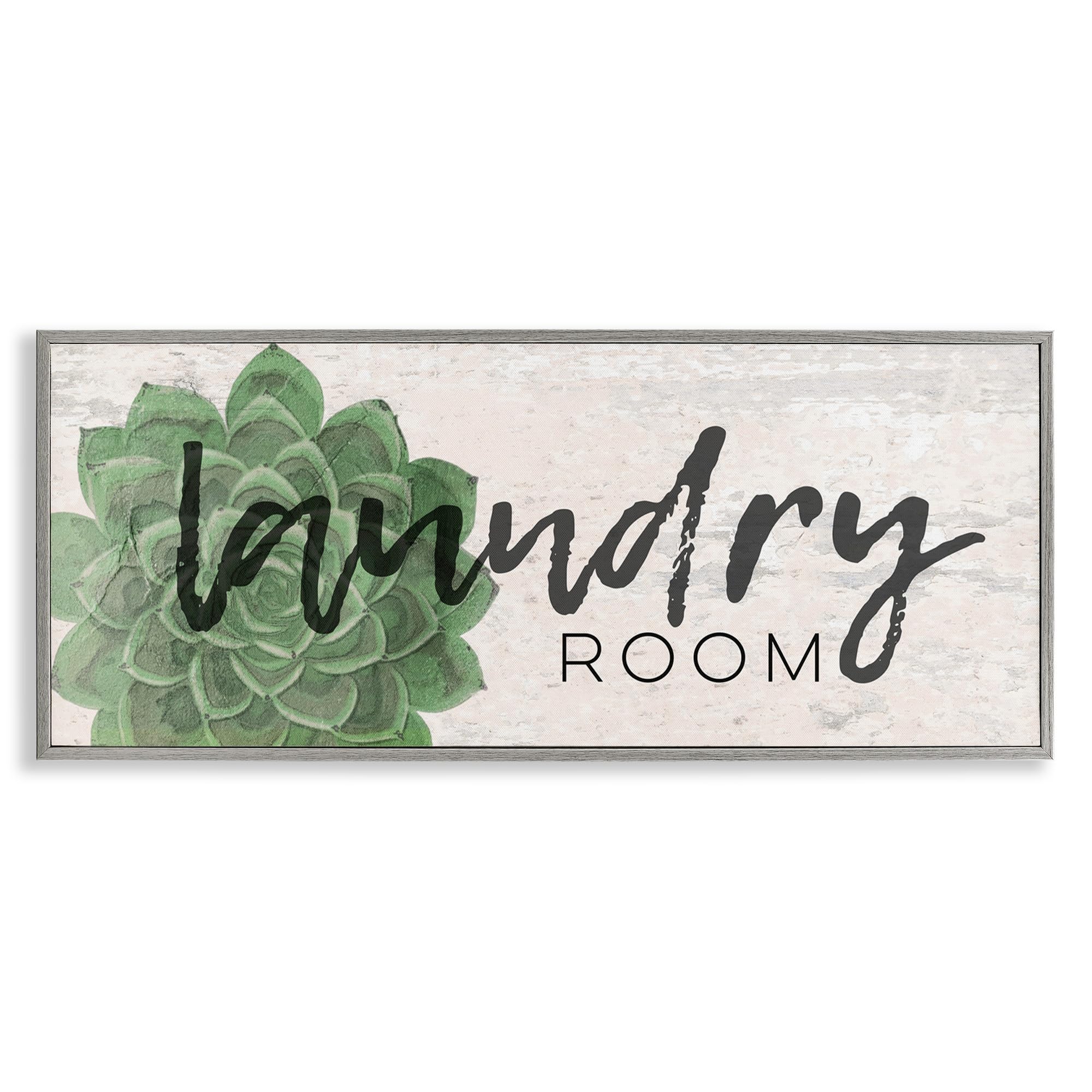 Stupell Industries Laundry Room Green Succulent Soft Textured Paper Look, Design by Jessica Mundo Gray Framed Wall Art, 13x30, Beige