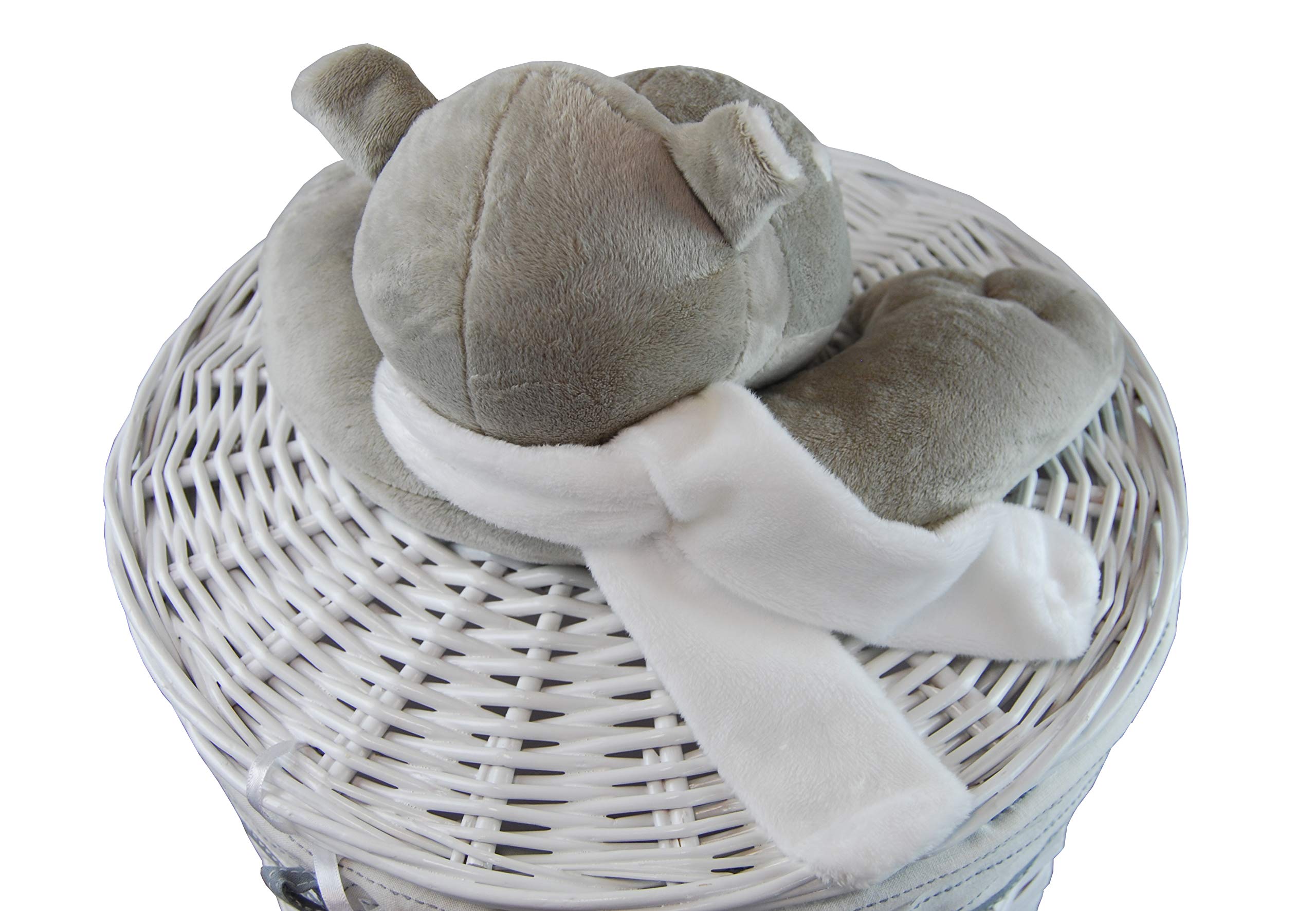 Cesto portabiancheria in Vimini, Bianco e Grigio, Peluche Hippo, D. 46cm H.62cm