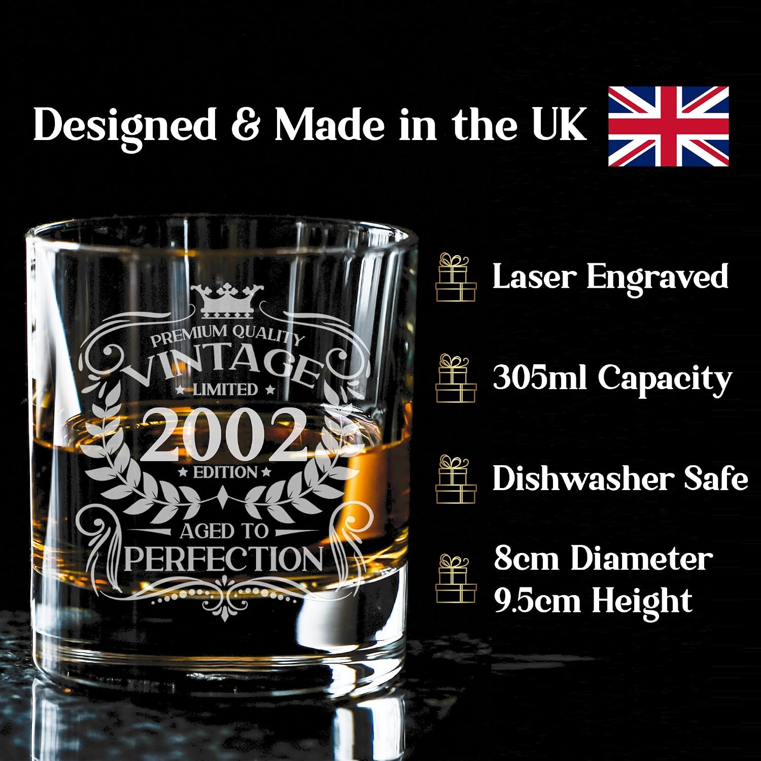 Always Looking Good 24th Birthday Gift for Men Vintage 2002 Aged to Perfection Engraved Whiskey Glass Present for 24 Year Old Etched Whisky Bourbon Scotch Lowball Tumbler Glasses - Image 4