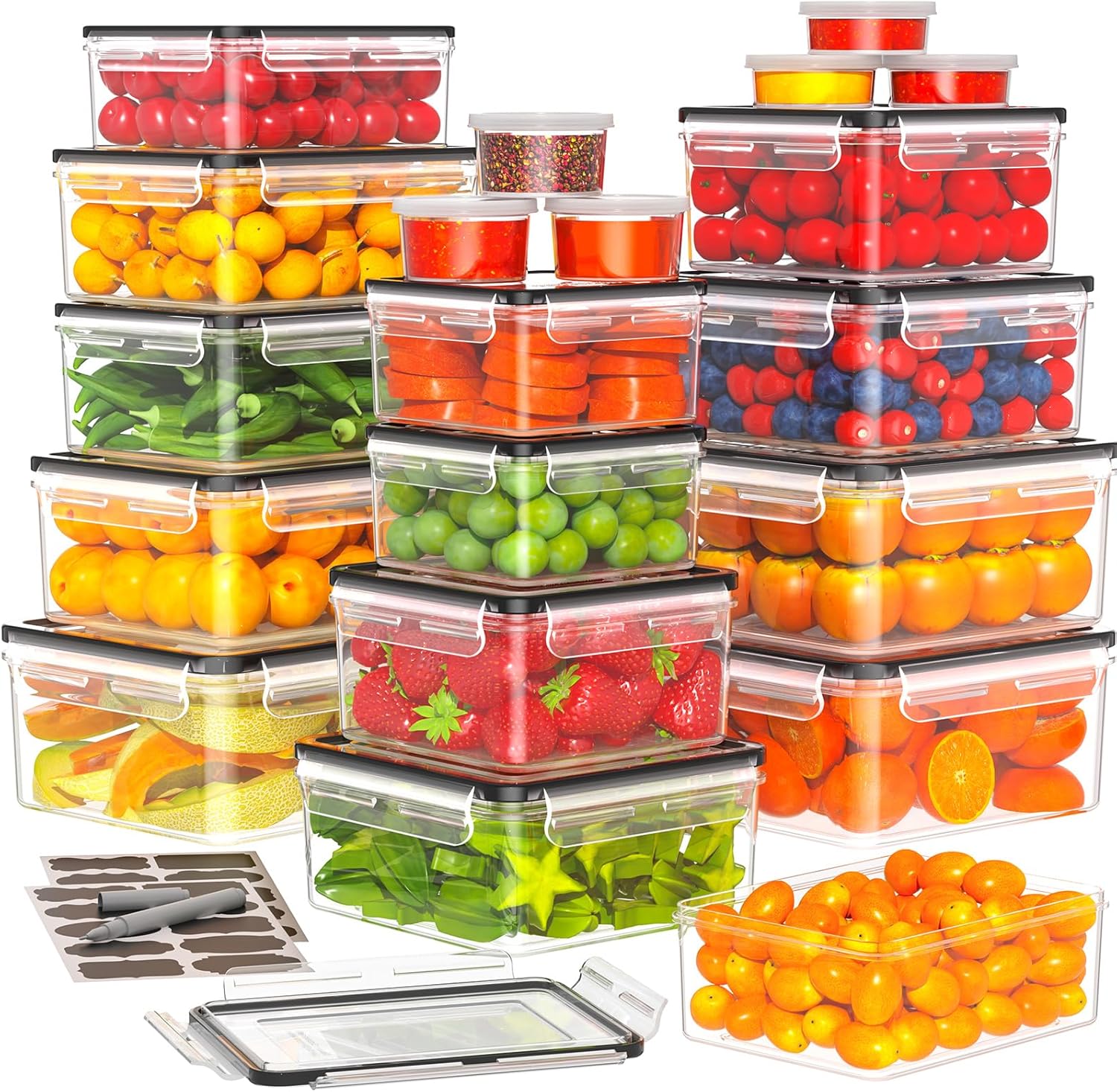 40 PCS Food Storage Containers with Lids Airtight (20 Containers & 20 Lids) - Plastic Food Containers for Kitchen Storage Reusable BPA-Free Leakproof Meal Prep Container with Labels & Pen 20 Pack