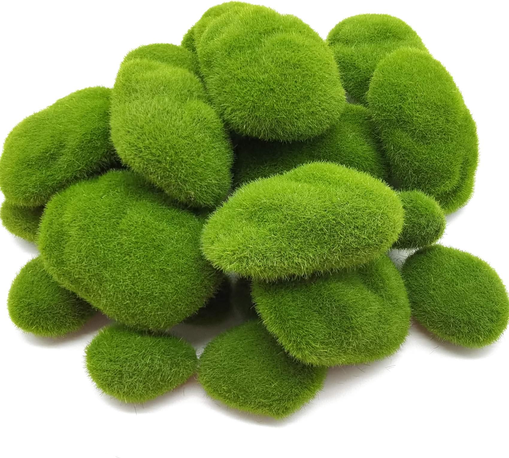RONYOUNG 30PCS Artificial Moss Rocks, 3 Size Faux Green Moss Covered Stones Green Moss Balls Decorative Fake Moss Decor for Fairy Gardens Floral Arrangements Craft