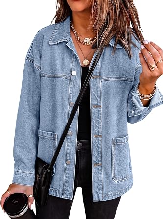 Trendy Queen Womens Oversized Jean Jacket Boyfriend Denim Shacket Outfits