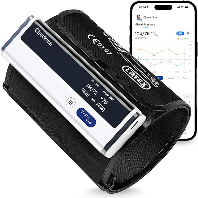 Checkme Blood Pressure Machine for Home Use, Bluetooth Rechargeable BP Monitor w Large Upper Arm Cuff 22-42 cm, Accurate Digital BP Readings in 30s, 50 Local BP Records, Unlimited Data Stored in App