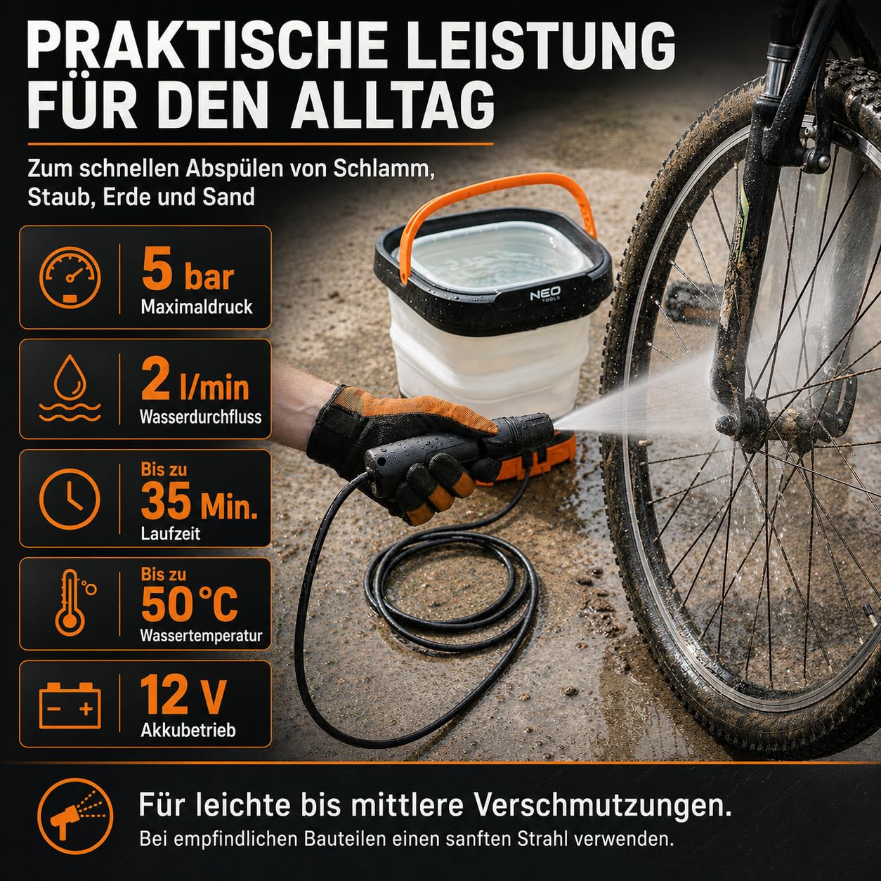 NEO TOOLS Druckreiniger Tragbarer Hochdruckreiniger mit 12L Wassertank