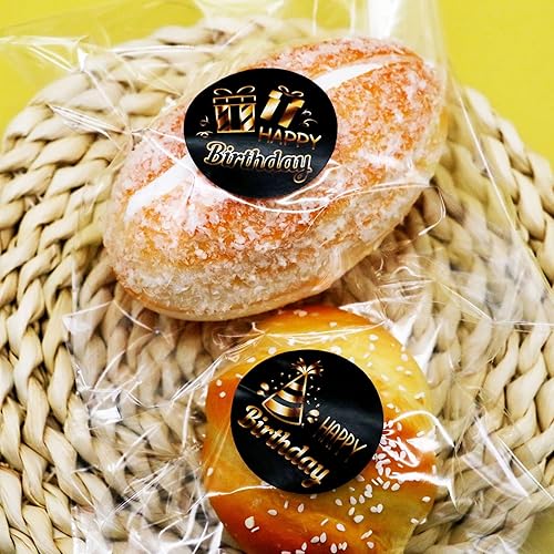 Miniatura 3 de Black Golden Happy Birthday Stickers - Gold Foil Birthday Round Sticker Seals Labels for Gifts, Wrap Decorations