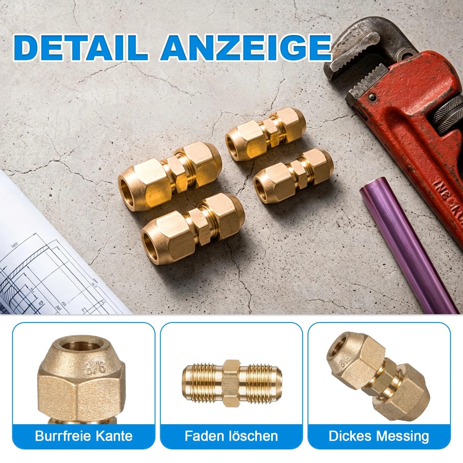 4 Stück Rohrverlängerungs-Verbindungsset, 2x 1/4" + 2x 3/8" mit Überwurfmutter, Schweißfreier Rohrverbinder für Split-Klimaanlagen & Kältemittelleitungen