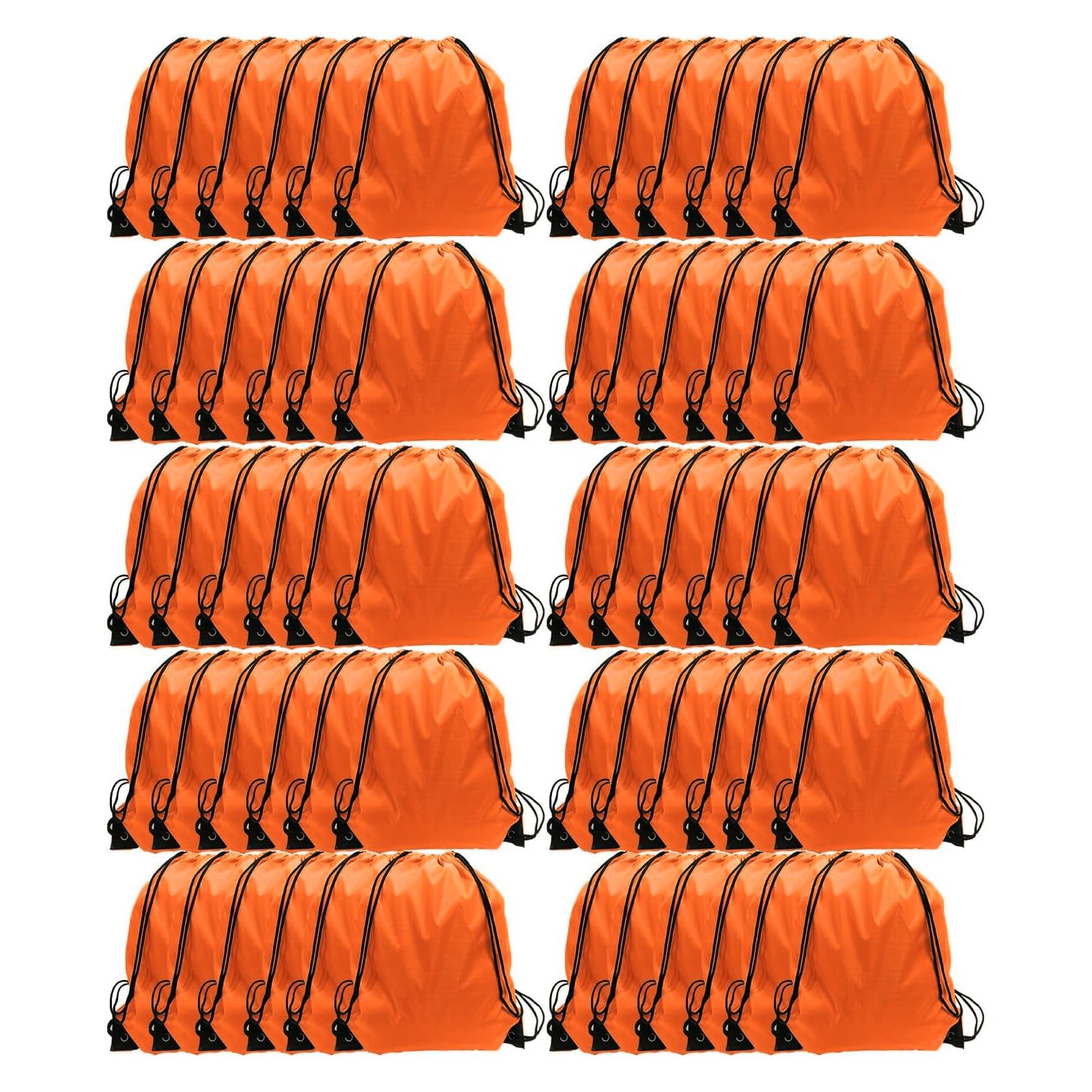 GoodtoU Nylon Drawstring Gym Bag - Cinch Sack Backpack for Sport, Traveling and Teams (60Pcs, Orange)