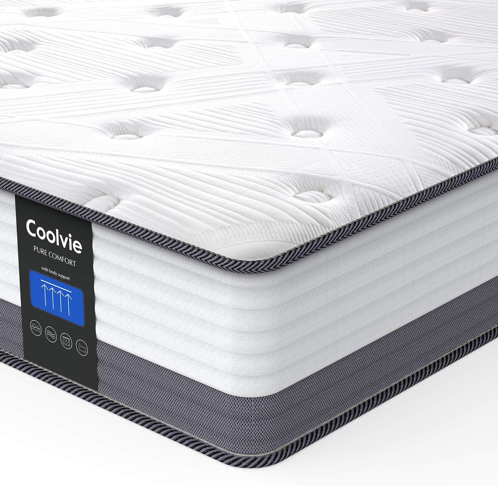 CoolvieQueen Mattresses, 10 Inch Queen Size Hybrid Mattress, Bed in A Box, Individual Pocket Springs with Memory Foam Layer Provide Pain Relief Motion Isolation & Cool Sleep, 2023 New