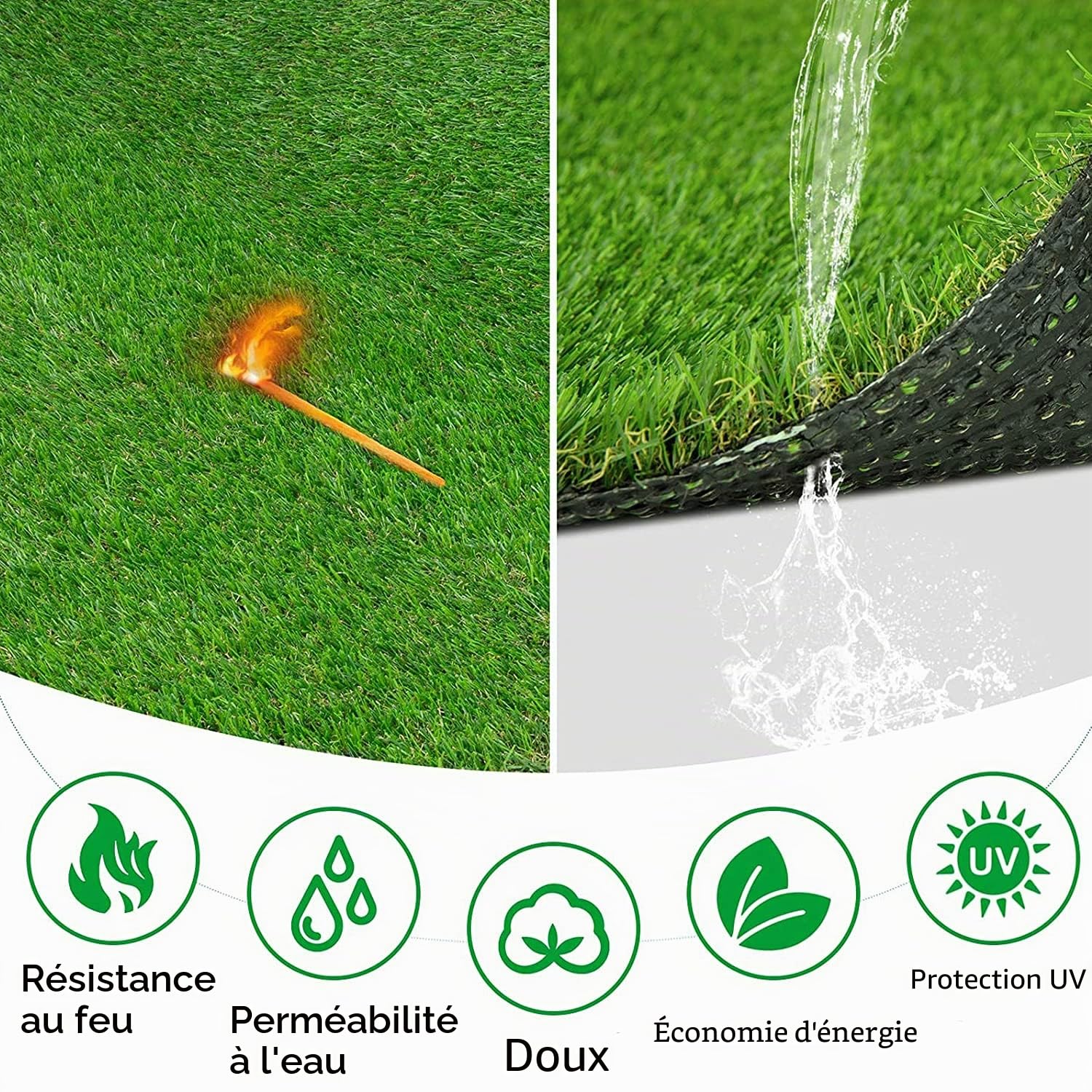 Gazon artificiel pour extérieur Tapis de pelouse en rouleau Gazon synthétique 100 x 1000 cm Tapis en plastique pour jardin, balcon, pelouse, tapis de gazon artificiel