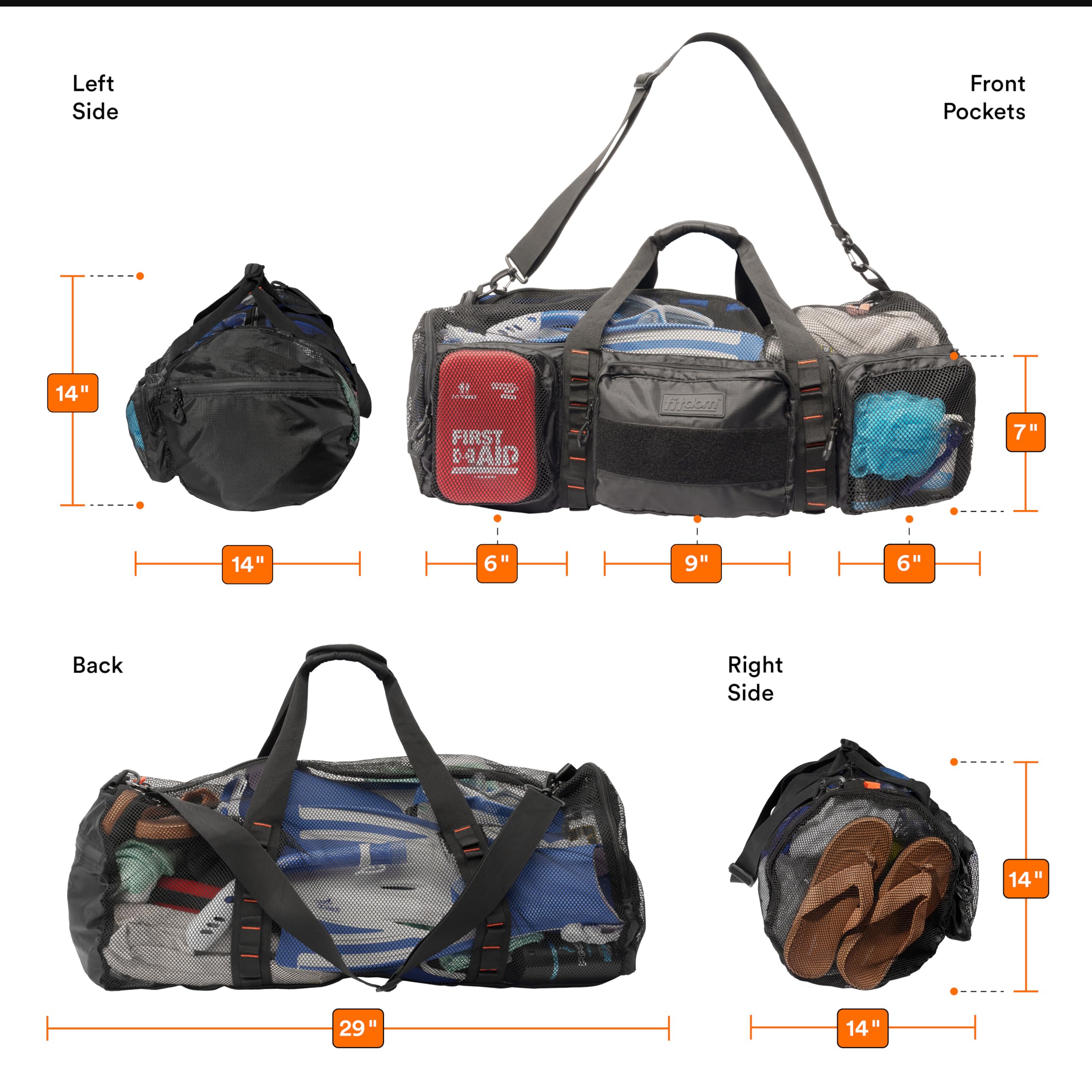 Fitdom 90L Large Mesh Duffle Bag for Scuba Dive or Snorkel Equipment. Best for Water Sports & Beach Activities like Swimming, Diving & Snorkeling. Perfect for Travel, Storage Swim Gym Gears & Balls