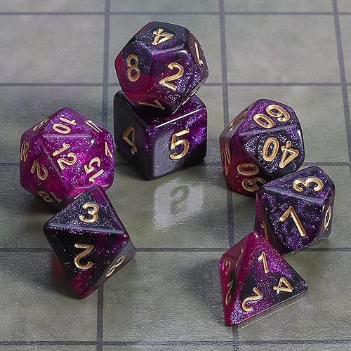Vista 176 de CiaraQ DND - Juego de dados poliédricos con una bolsa de dados negra para juegos de mesa de rol D&D RPG MTG Rojo mezclado con naranja + purpurina