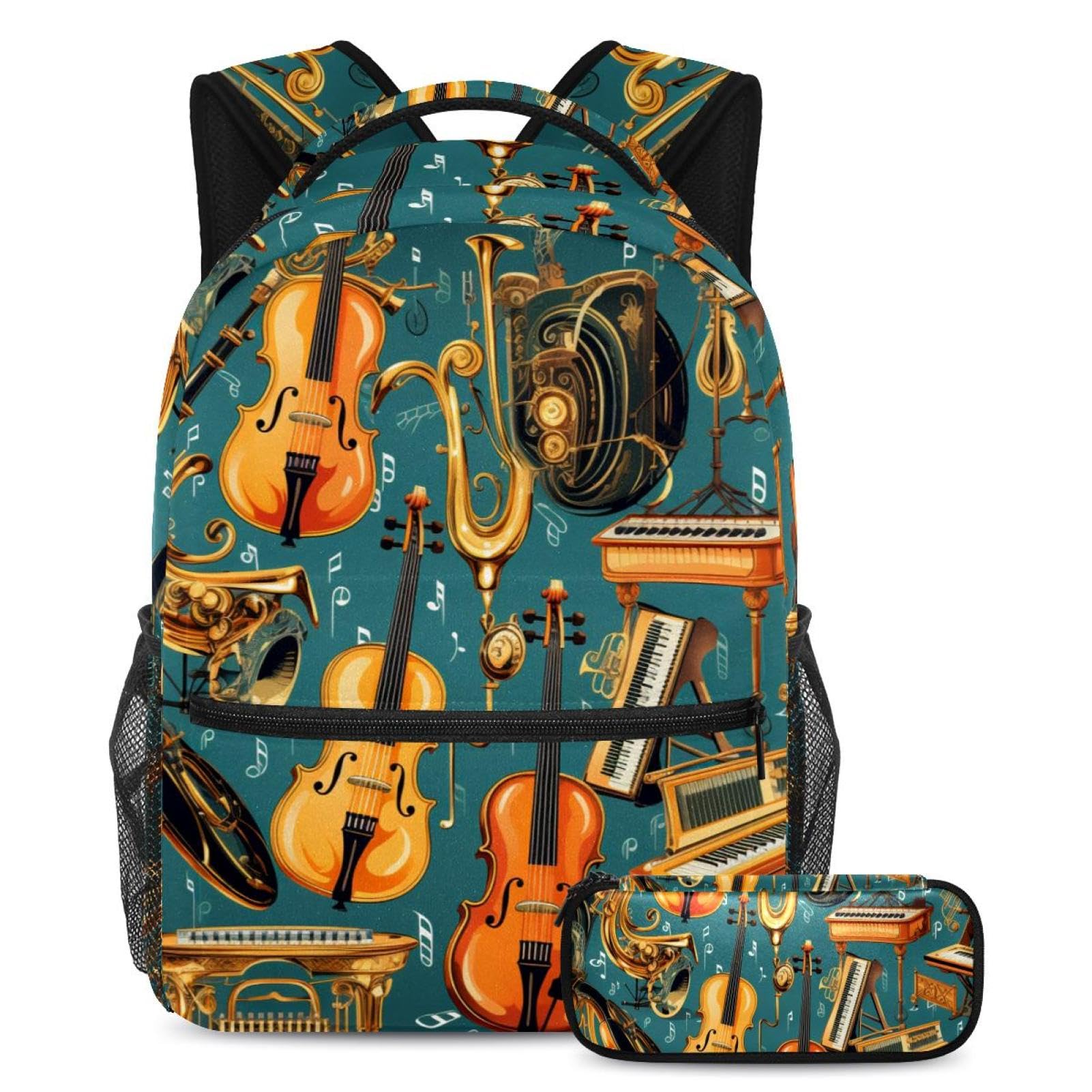 Sac à dos Instruments Guitare colorée grand format avec trousse scolaire - 7