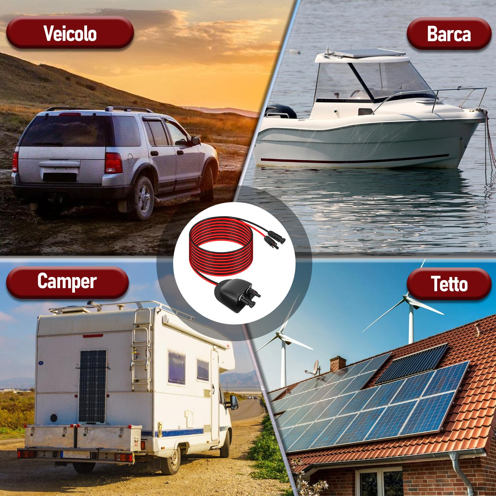 Doppio Passacavo Solare, Alloggiamento Ingresso Solare con Cavo in Rame 10AWG Flessibile da 3m, Impermeabile Passacavo Solare per Camper Barche Roulotte, Nero