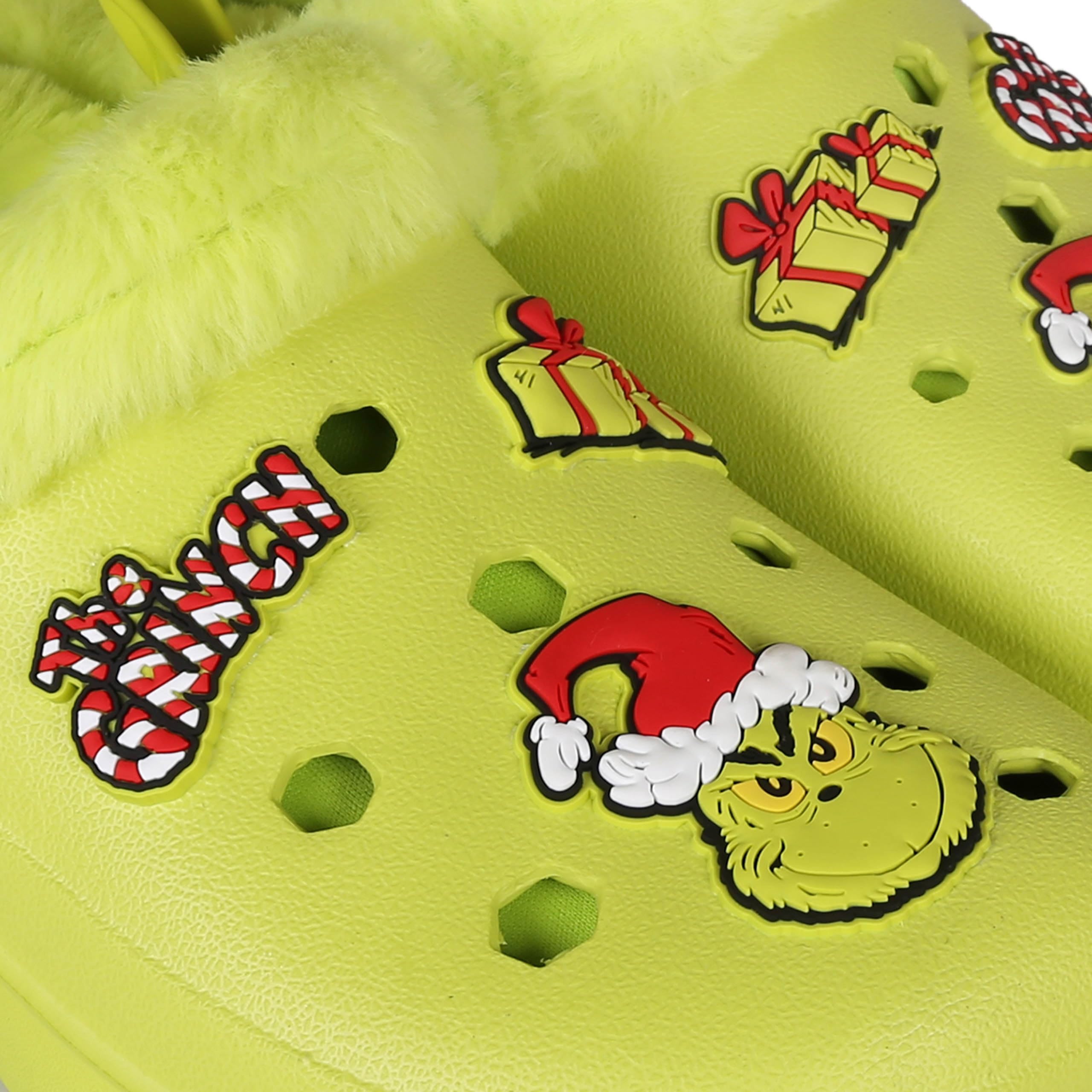 sarcia.eu Grinch Zapatillas verdes, aislantes, navidad, zuecos de jardín con piel para niños