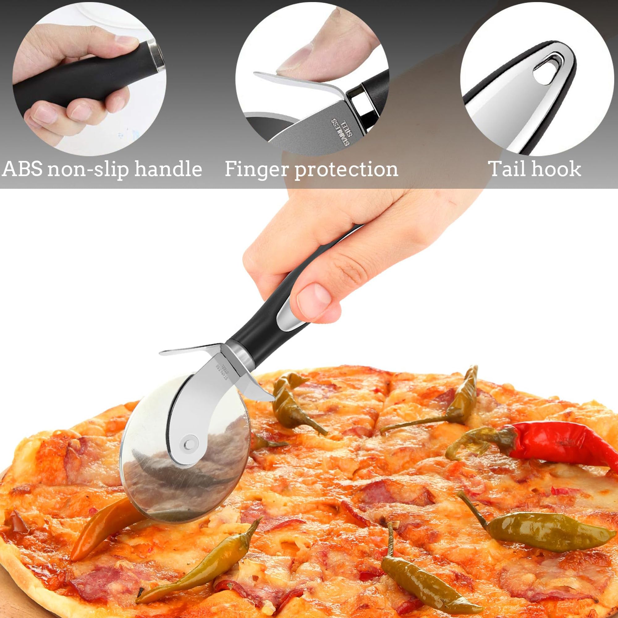 Stainless Steel Pizza Cutter Wheel with Finger Guard - Durable 3 Inch Pizza cutter for pizza oven, Easy to Clean