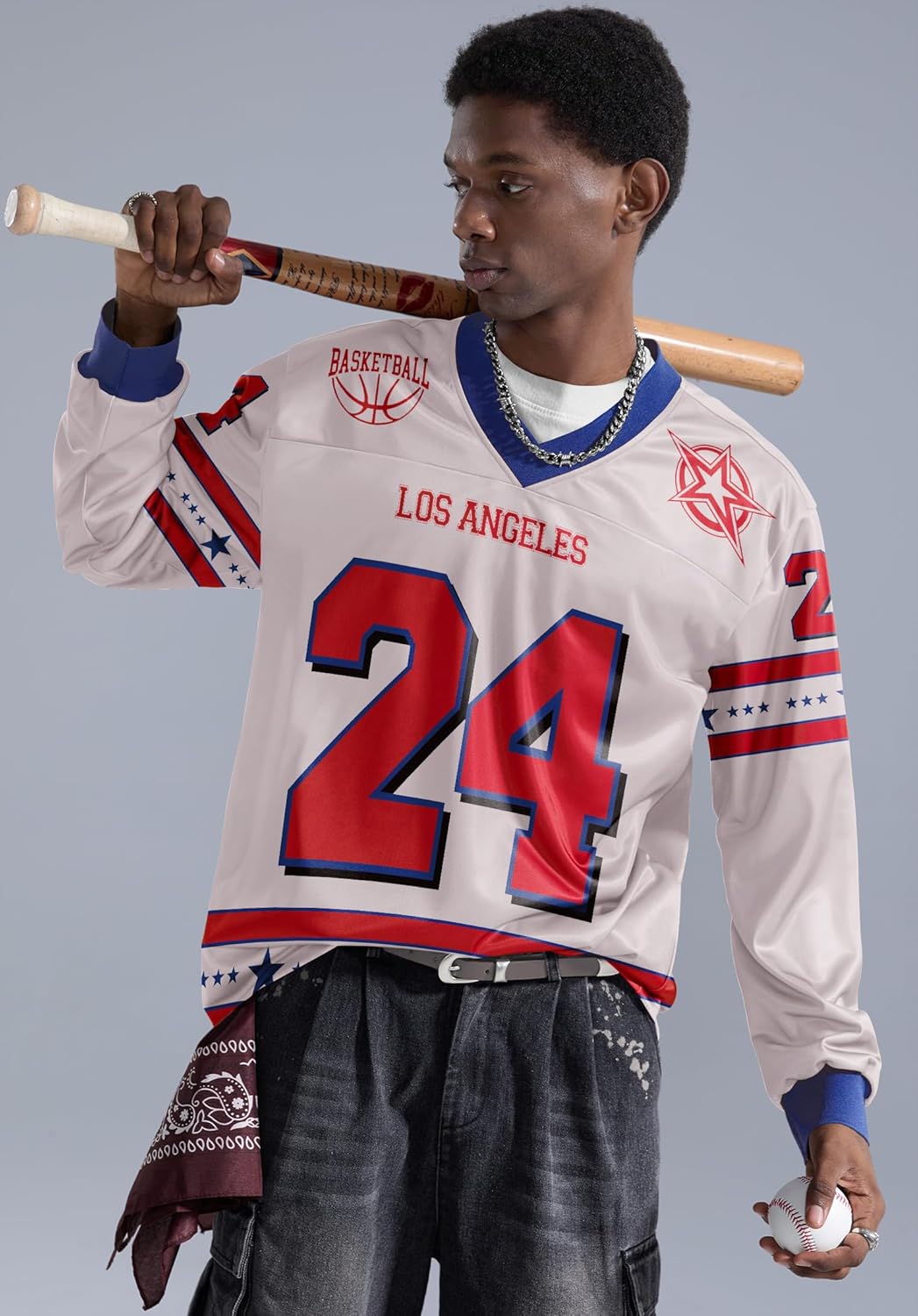 Men's Graphic Jersey Y2k V Neck Long Sleeve Lightweight Loose Fit Number Print T-Shirt (S-XXL) - Image 3