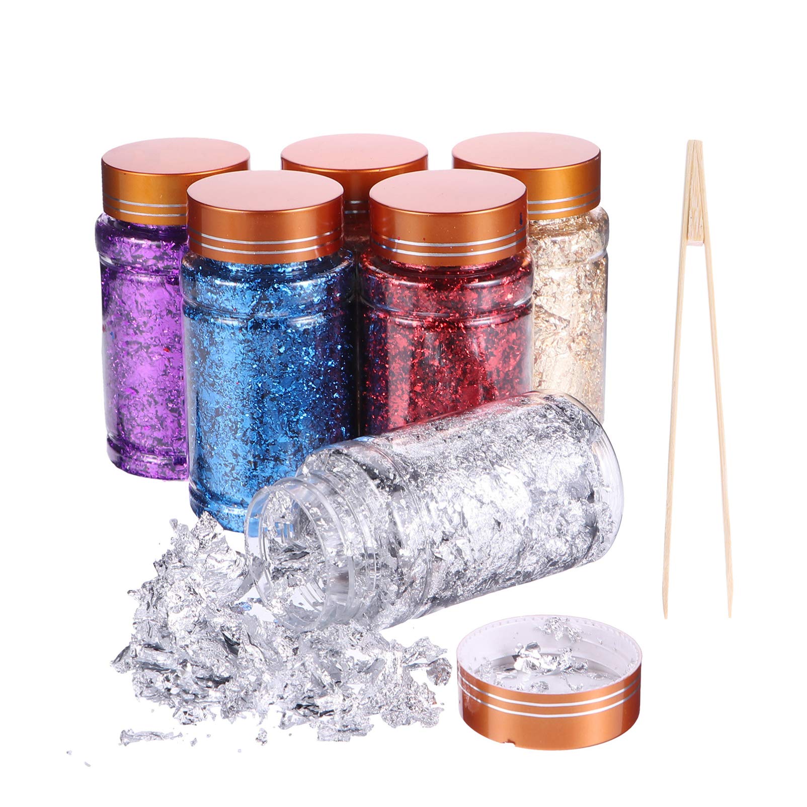 EXCEART 1 Set Multicolor Gilding Flakes Gold Foil Flakes Gold Leaf Flakes Metallic Flakes Nail Metallic Glitter Foil for Resin Nail Art Painting Crafts Jewelry Making (6 Colors)-image-14