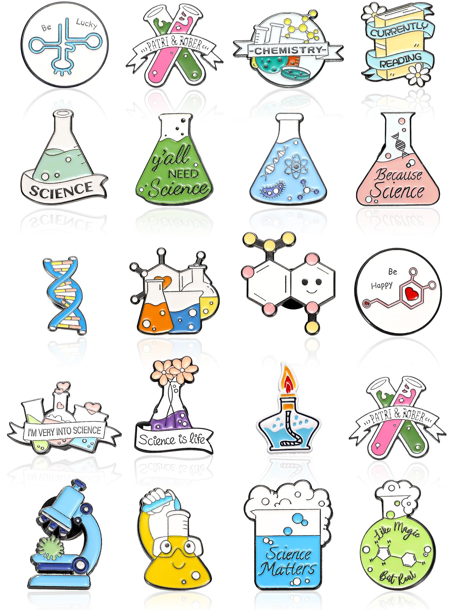 20 Pcs Science Party Favors Enamel Pins Back to School Gifts Science Theme Cute Cartoon Lapel Pin Scientist Laboratory Pins for Badges Chemistry Bag Backpack Party Gifts