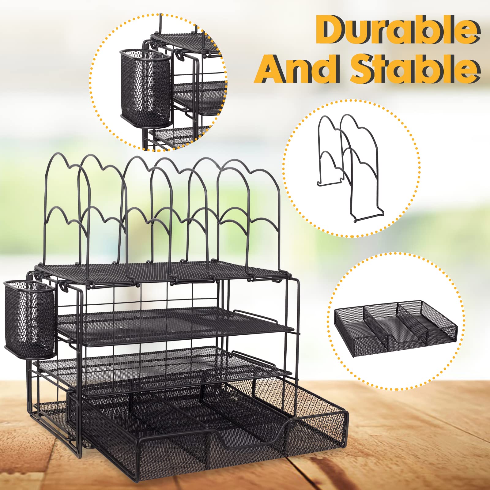 Sollbry Organiseur De Bureau Avec Tiroir, Porte-stylo, Tiroirs Blancs