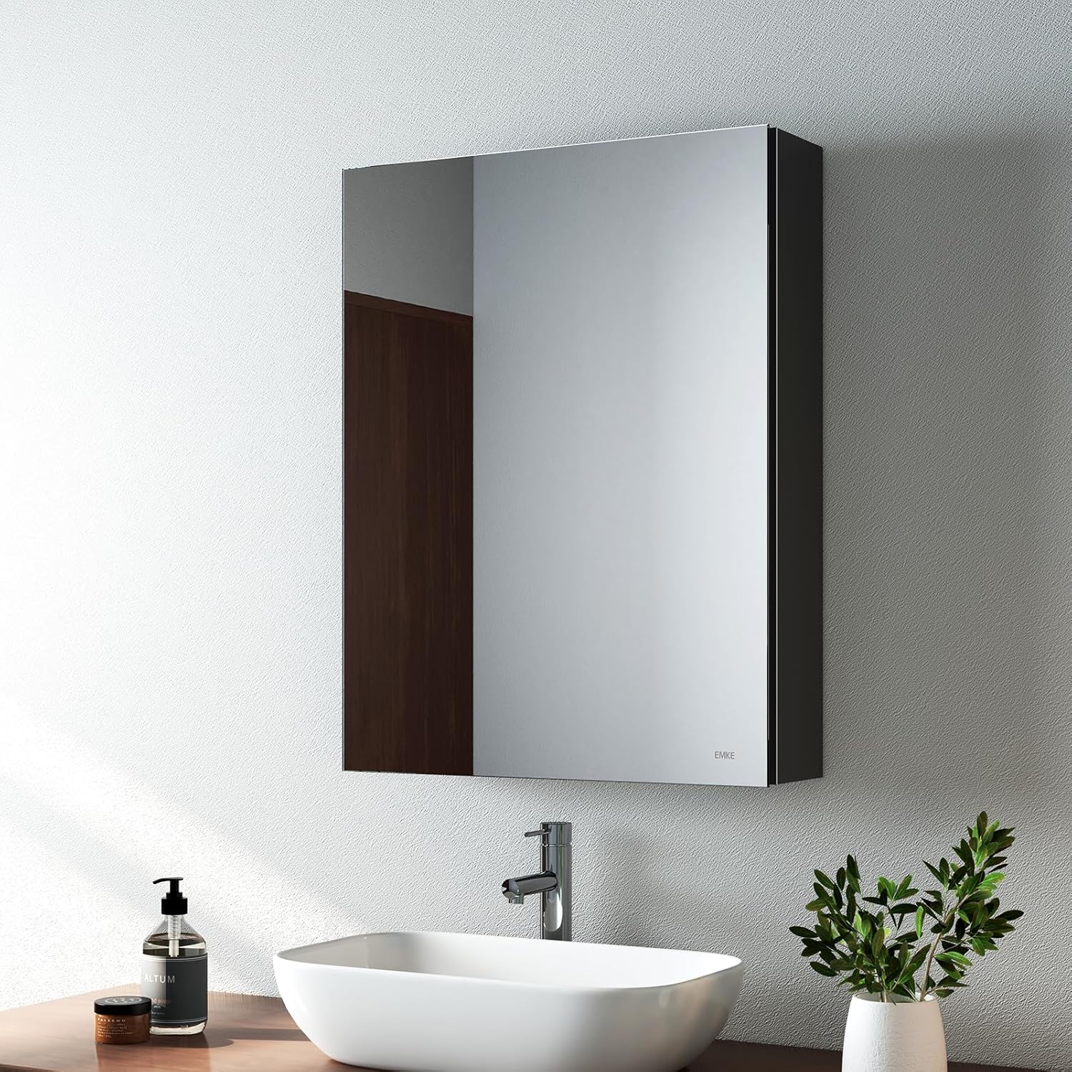 EMKE Bathroom Mirror Cabinet Single Door - Wall Mounted Bathroom ...