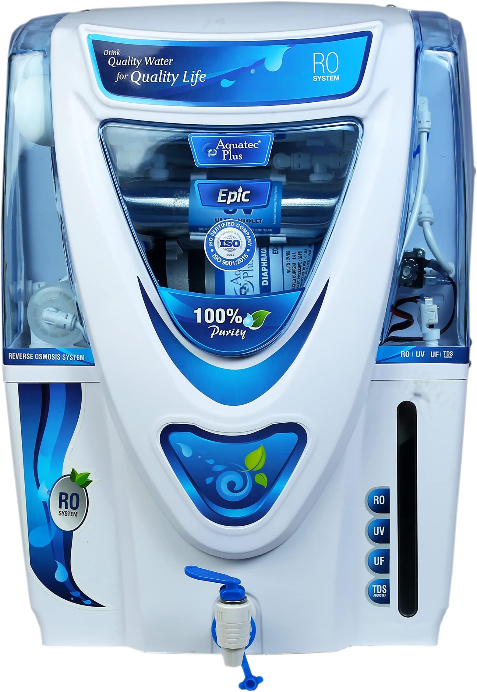 Epic 15L RO+UV+UF+TDS Water Purifier for Home (White) Work Up to 2500 TDS